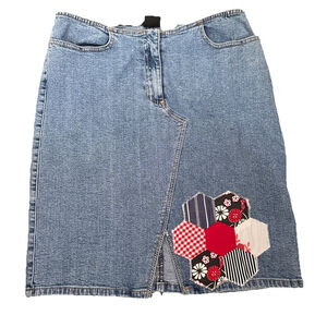 Vtg‎ INC International Concepts Y2K Patchwork Mini Jean Skirt Sz 8 Pockets Boho